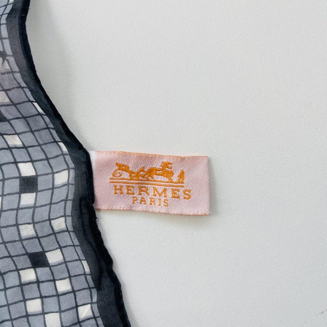Early 21st Century Hermes Grey Printed 100% Silk Scarf For Sale - Image 5 of 9