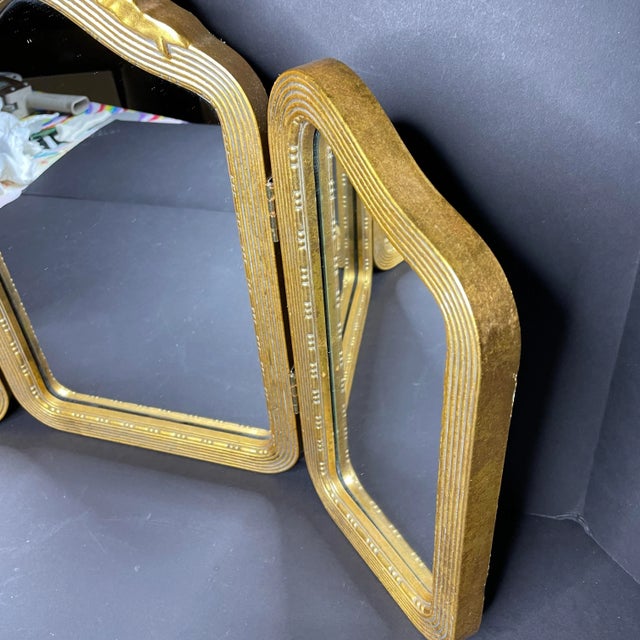 Vintage Florentine Gold Gilt Style Trifold Vanity Mirror For Sale - Image 4 of 9
