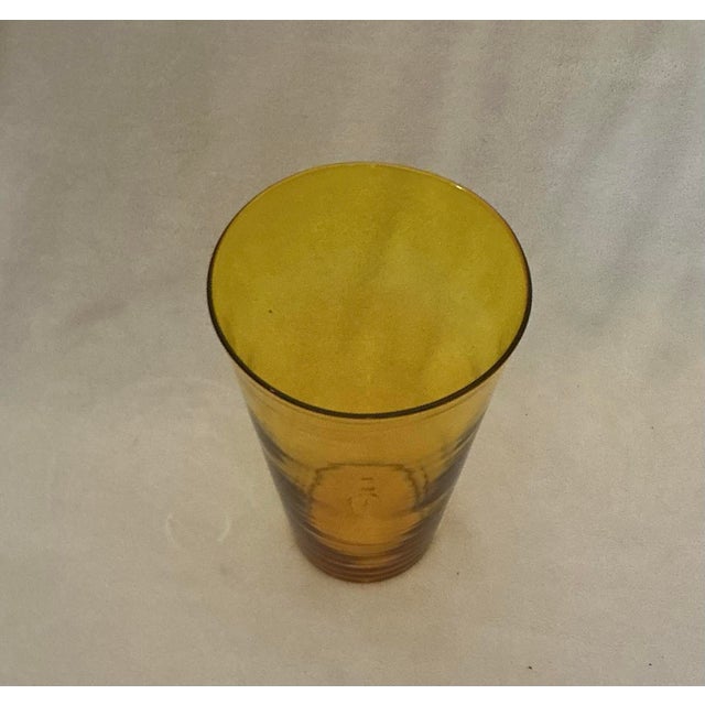Blenko Large Vintage Mid Century Attributed to Blenko Hand Blown Art Glass Vase Yellow With Honey-Gold Tones For Sale - Image 4 of 12