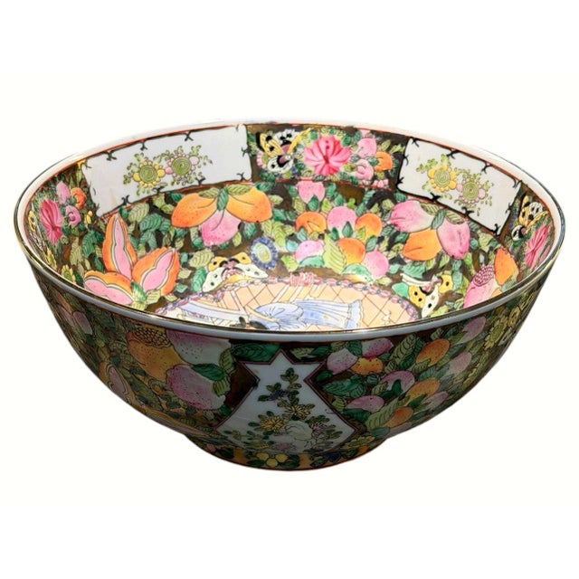 Vintage Chinese Famille Rose Medallion Style Porcelain Decorative Punch Bowl Beautiful large Chinese export porcelain...