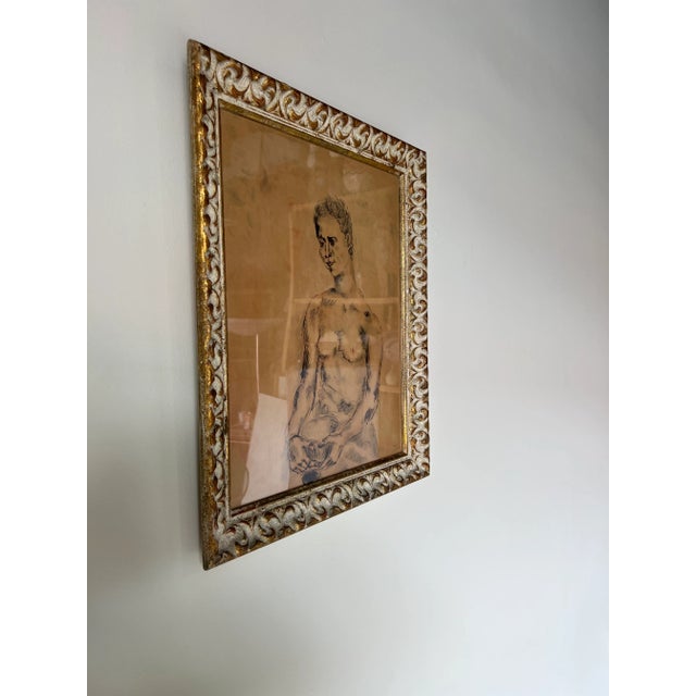 For your consideration we are presenting for sale this fantastic Vintage Watercolor and pencil drawing portrait of a nude...