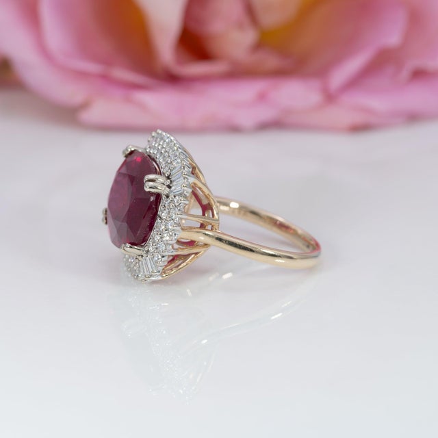Metal 12Ct Madagascar Ruby Ring With Earth-Mined Diamond Accents: Solid 14k Gold, Size 6.75 For Sale - Image 7 of 9