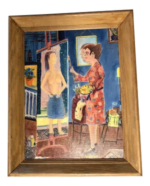 Vintage Original Modernist Nude Interior Artist Painting