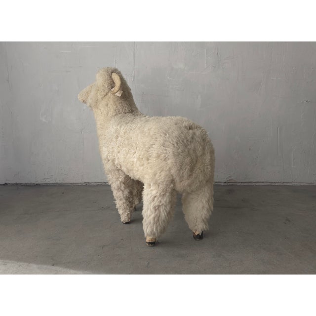 Mid Century Wool Ram Sheep Stool Sculpture For Sale - Image 4 of 8