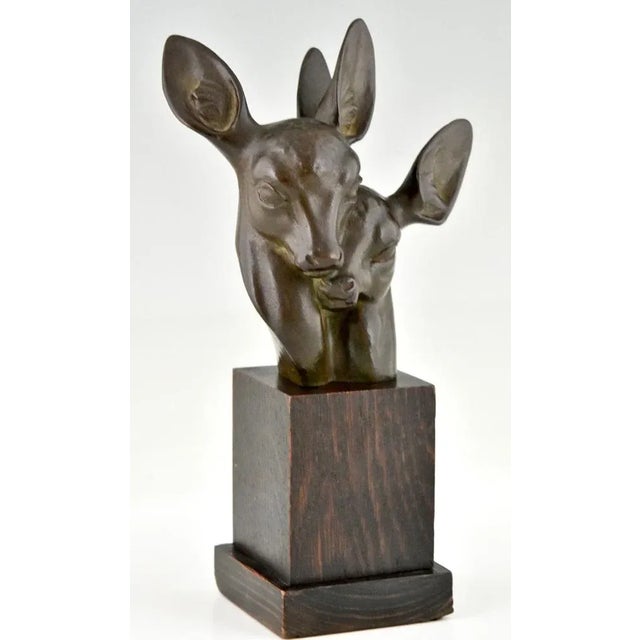 G.H. Laurent, Art Deco Bust of Two Deer, 1930, Bronze For Sale - Image 6 of 11