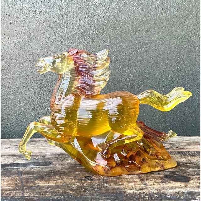 Vintage Amber Cast Lucite Running Horse Sculpture For Sale - Image 4 of 15