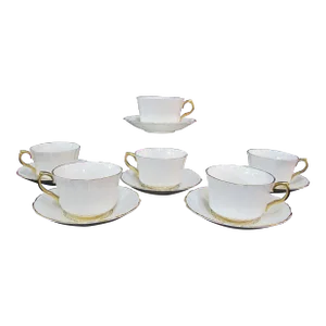 Old Royal White With Gold Gilt Trim Bone China Tea Cup & Saucer Set of 6