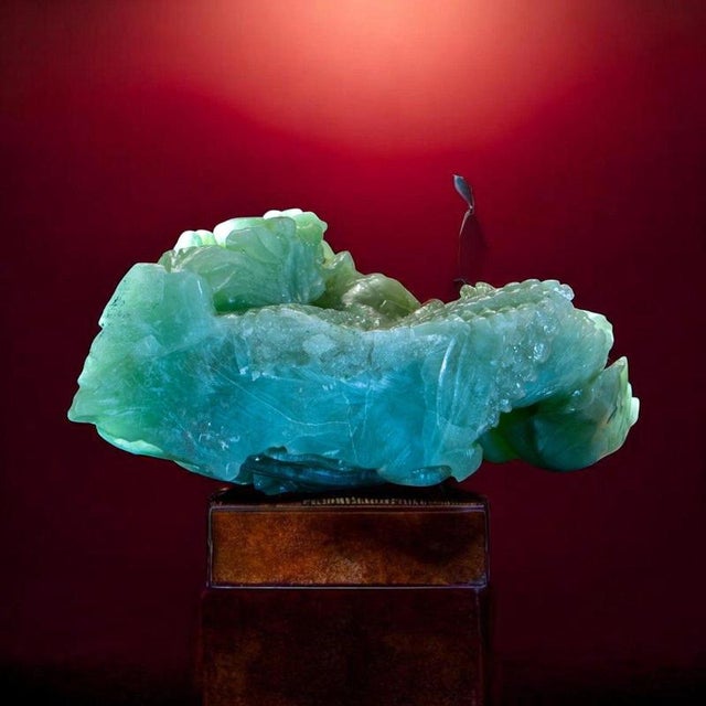 Translucent Jadeite Guanyin on Dragon Figurine For Sale - Image 6 of 14