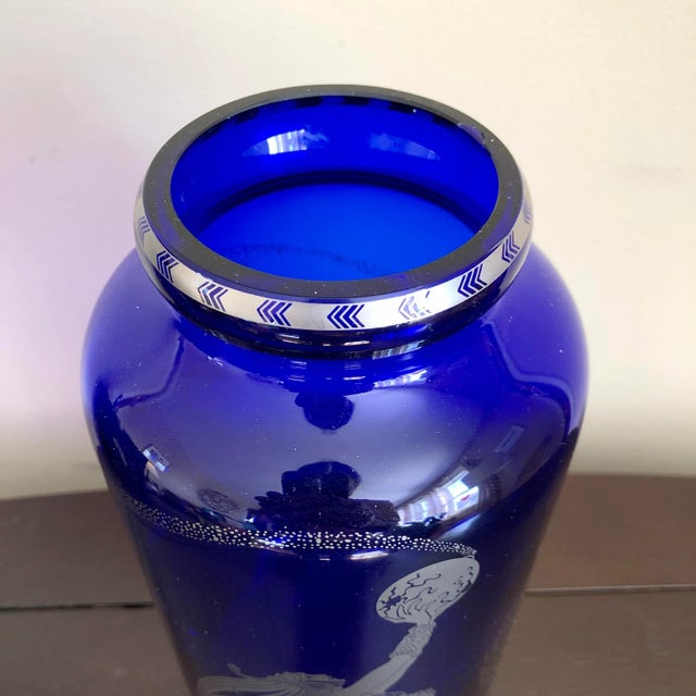 Erté Erté "Fireflies" Franklin Mint Blue Glass Vase For Sale - Image 4 of 6