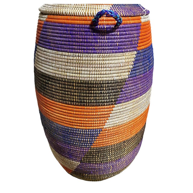 2000 - 2009 Lg Basket With Lid Senegal West Africa 36" H For Sale - Image 5 of 6