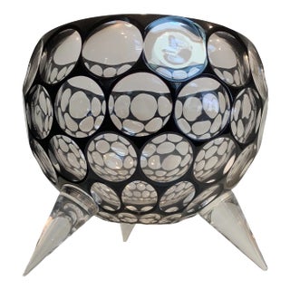 Italian Black Crystal Handmade Cut Vase from Simoeng For Sale