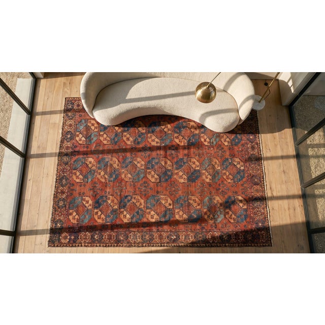 Impressive Red-Ruby Ground Color With Some Cherries Details in a Geometric Design Antique Central Asian Ersari Gallery Rug For Sale - Image 10 of 10