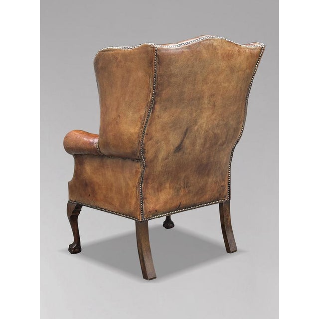 Brown Leather Button Wing Armchair, 1860s For Sale - Image 4 of 11