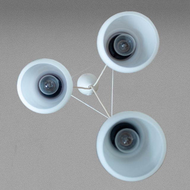 White Italian Modern Three-Light Pendant Light in Opaline Glass and Iron, 1970s For Sale - Image 8 of 13
