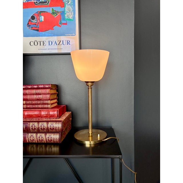 Senator Lamp in Brass and Opaline Glass, 1970s For Sale - Image 6 of 6