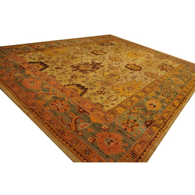 Fascinating Ivory Color With Great Medallion Design Antique Turkish Allover Design Oushak Rug For Sale - Image 9 of 10