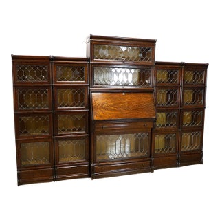 Early 20th Century Rare Macey Sectional Bookcase made in Tiger Oak w/ Leaded Glass Doors. For Sale