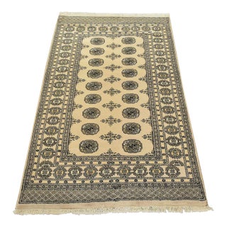Bokhara Rug 4′ X 6’3” Beige Wool Tribal Hand-Knotted Oriental Carpet For Sale