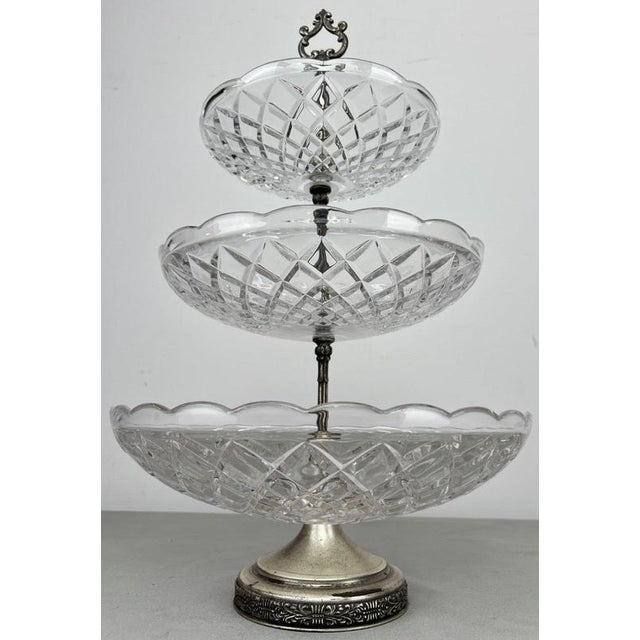 Vintage French Crystal Cut 3-Tier Serving Cake Stand For Sale - Image 3 of 14