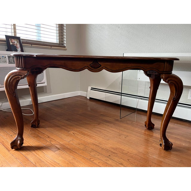 Chippendale Vintage Chippendale Style Mahogany Dual Glass Top Console Sofa Table For Sale - Image 3 of 12