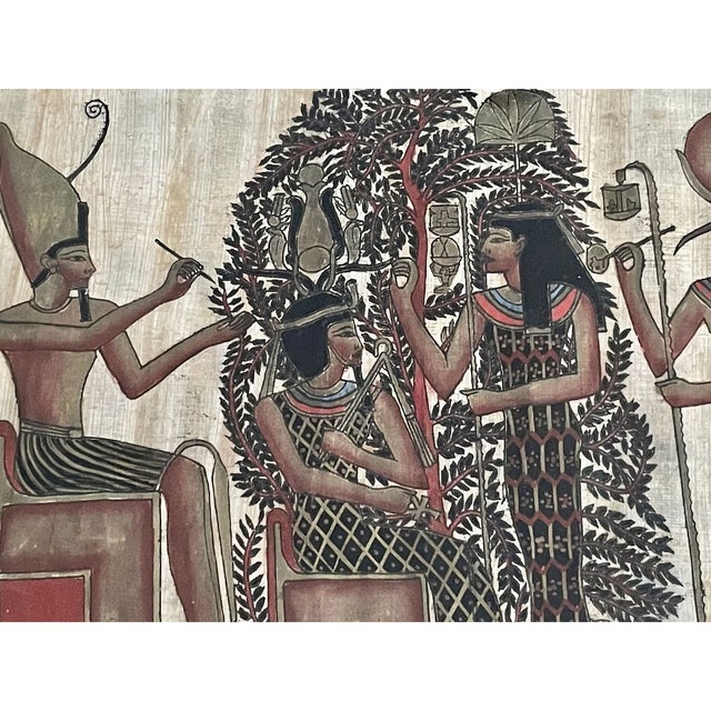 Vintage Egyptian Papyrus Painting – Framed Art, Gold-Tone Bamboo Frame For Sale - Image 4 of 9