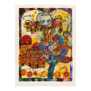 Theo Tobiasse, Purim, From “Quatre Lumières Du Midrash," Hand Signed Lithograph, 1980 For Sale