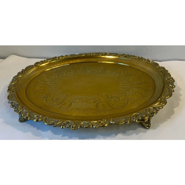 English Vintage Brass Serving Tray For Sale - Image 3 of 9