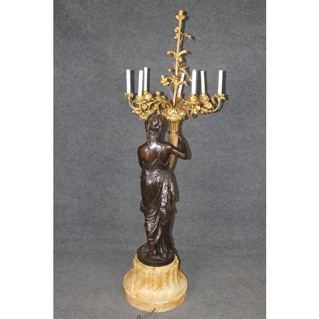Bronze Life Size Bronze Tand Marble Torchiere Attributed to Barbedienne or Susse Freres For Sale - Image 8 of 15