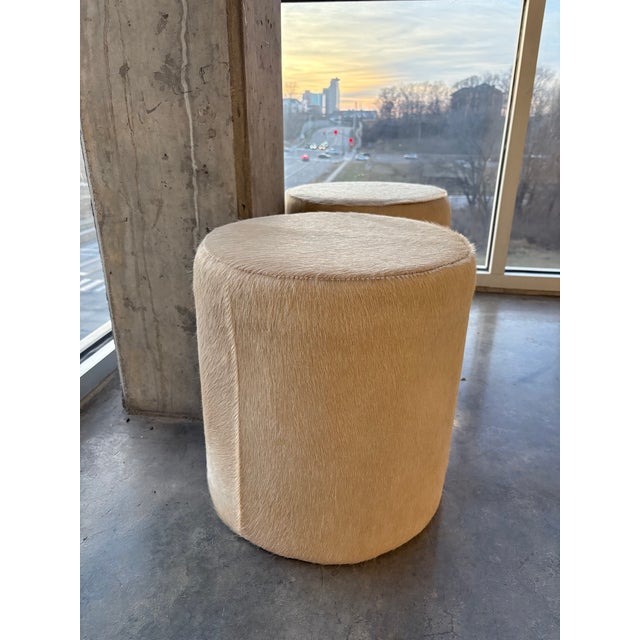 2020s Pair of Hair on Hide Round Ottomans For Sale - Image 5 of 9