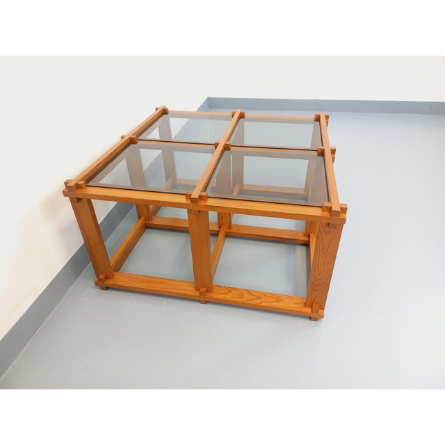 Vintage Square Coffee Table in Pine and Smoked Glass, 1970s For Sale - Image 17 of 18