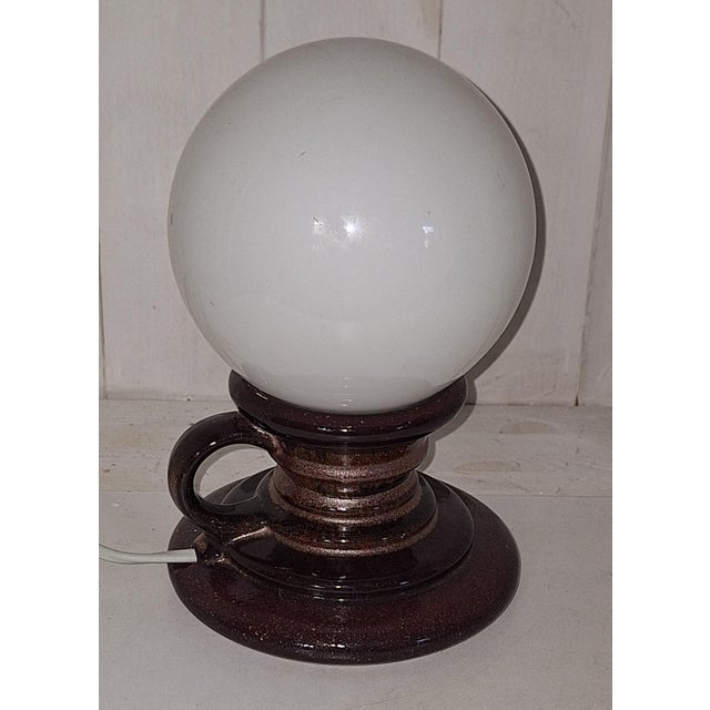 Vintage Pan Table Lamp with Brown Ceramic Base and Opaque White Glass Globe, 1970s For Sale - Image 4 of 9