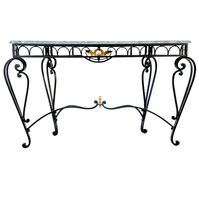 French Empire Style Wrought Iron & Black Marble Serpentine Console Table For Sale - Image 11 of 11