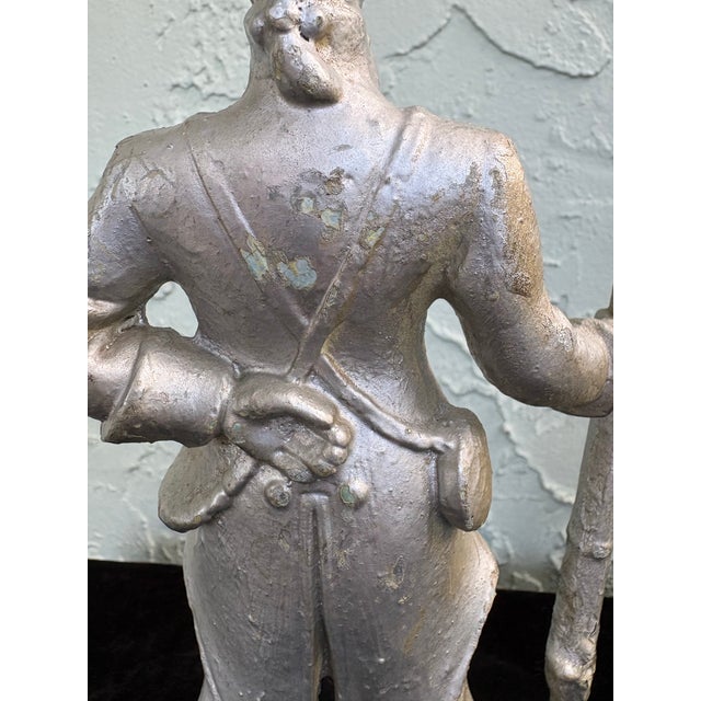 1930s Antique Cast Metal Colonial Gentleman Sculpture With Staff, Circa Early 20th Century For Sale - Image 5 of 10