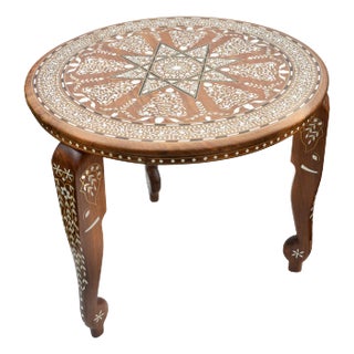 Mid 20th Century Handcrafted & Inlaid Table W/ Astral & Elephant Motif For Sale