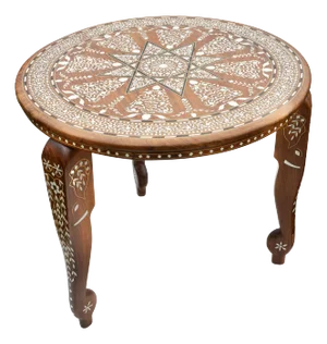 Mid 20th Century Handcrafted & Inlaid Table W/ Astral & Elephant Motif