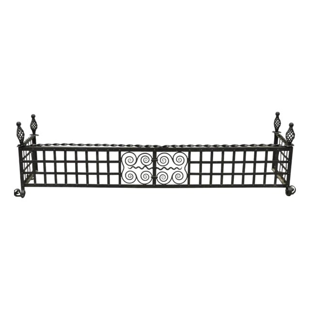 Antique Gothic Wrought Iron Spiral Twist 56" Fireplace Mantel Fender Surround For Sale
