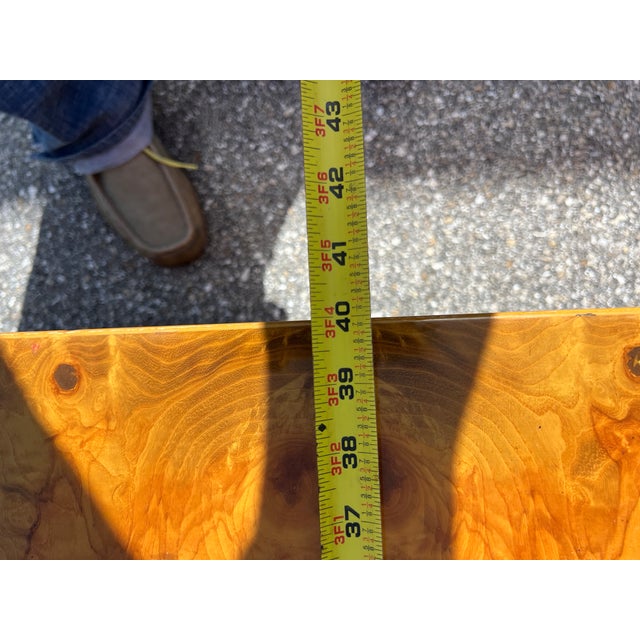 Wood 1970s Milo Baughman Style Olive Wood Cube Base Dining Table For Sale - Image 7 of 9