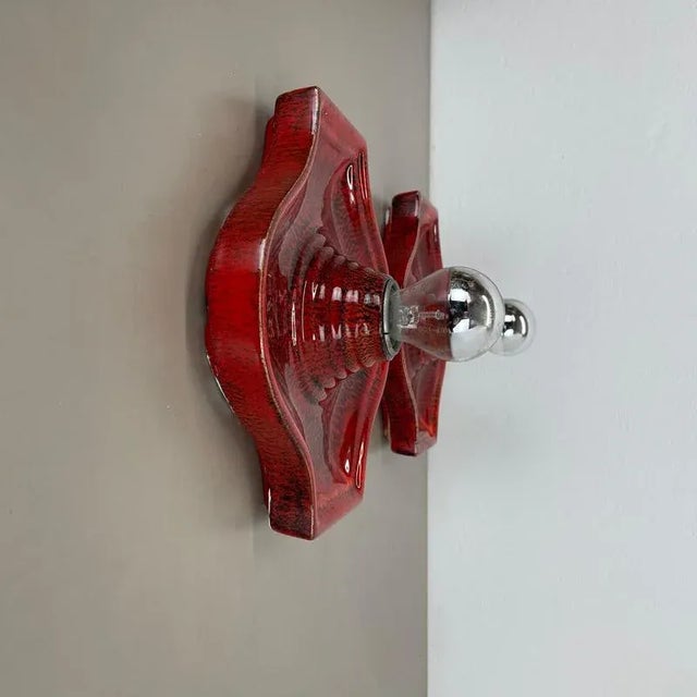 1970s Red Ceramic Fat Lava Wall Lights from Hustadt Lights, Germany, 1970s, Set of 2 For Sale - Image 5 of 18