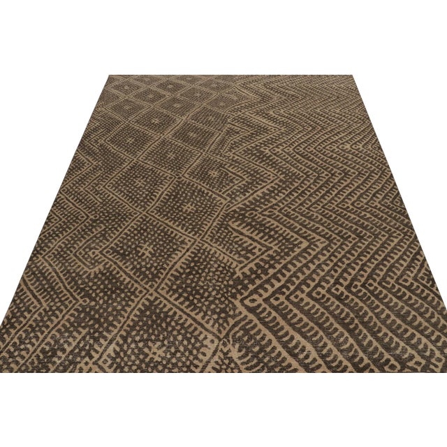 Tribal Rug & Kilim’s Distressed Moroccan Style Rug in Beige and Brown Geometric Pattern For Sale - Image 3 of 8