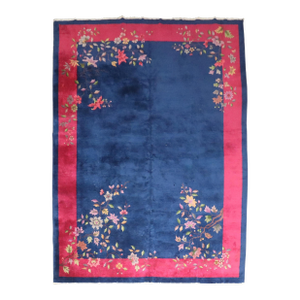 Antique Zabihi Collection Bright Navy Pink Chinese Art Deco Carpet
