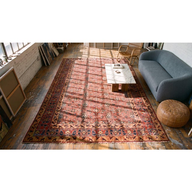 Terrific Pink-Cerise Background With a Star and Cross Lattice in a Floral Pattern Antique Persian Gallery Rug For Sale - Image 9 of 10
