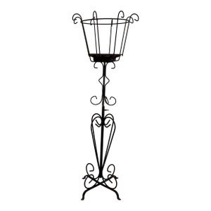 Vintage Mid-Century French Wrought Iron Sculptural Plant Stand With Scrollwork Base