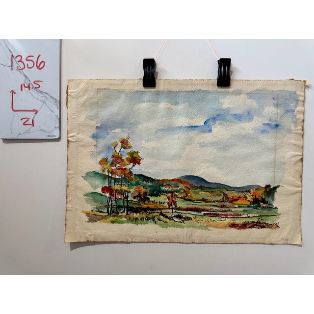 Henry Emil Salloch Original Watercolor on Paper Autumn Landscape With Rolling Hills, 1940. For Sale In Atlanta - Image 6 of 6