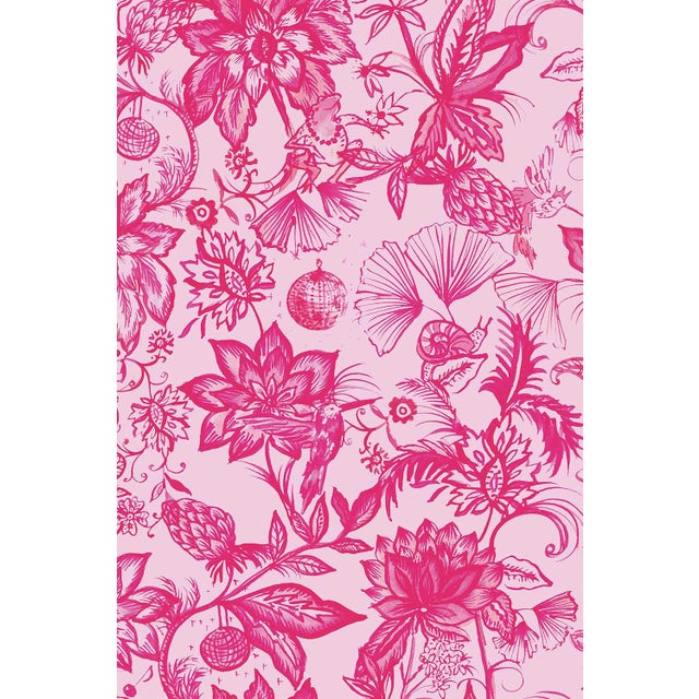 Floral & the Frog Chinoiserie Grasscloth Wallpaper by House Party | Cherry Blossom Pink | 6 Yards For Sale - Image 4 of 7