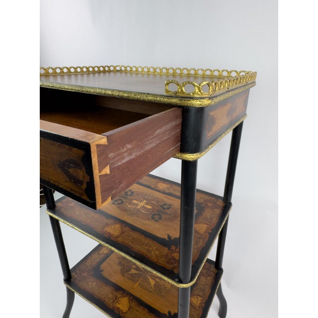 19th Century French Napoleon III Marquetry Inlaid Etagere Side Table For Sale - Image 4 of 18