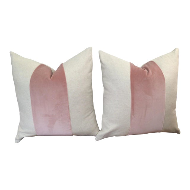 Custom Classic With Blush Velvet Panel Pillow Covers - a Pair For Sale