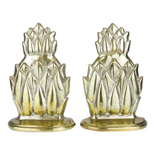 Vintage Solid Brass Pineapple Bookends - Set of 2 For Sale