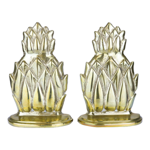 Vintage Solid Brass Pineapple Bookends - Set of 2