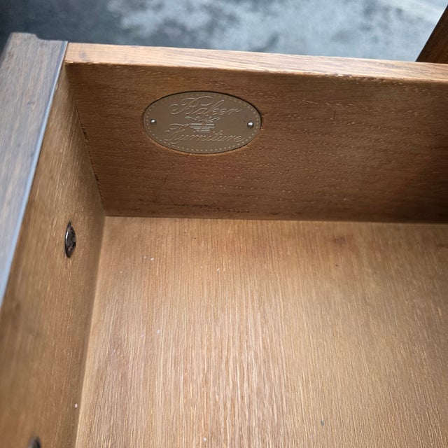 Late 20th Century Baker Furniture Georgian-Style Carved Oak Welsh Dresser With Open Plate Rack [2-Part], Brass Bail Hardware and Turned Supports For Sale - Image 10 of 15