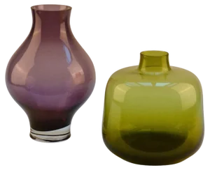 Purple and Olive Green Hand Blown Vases by Leerdam, 1960s, Set of 2